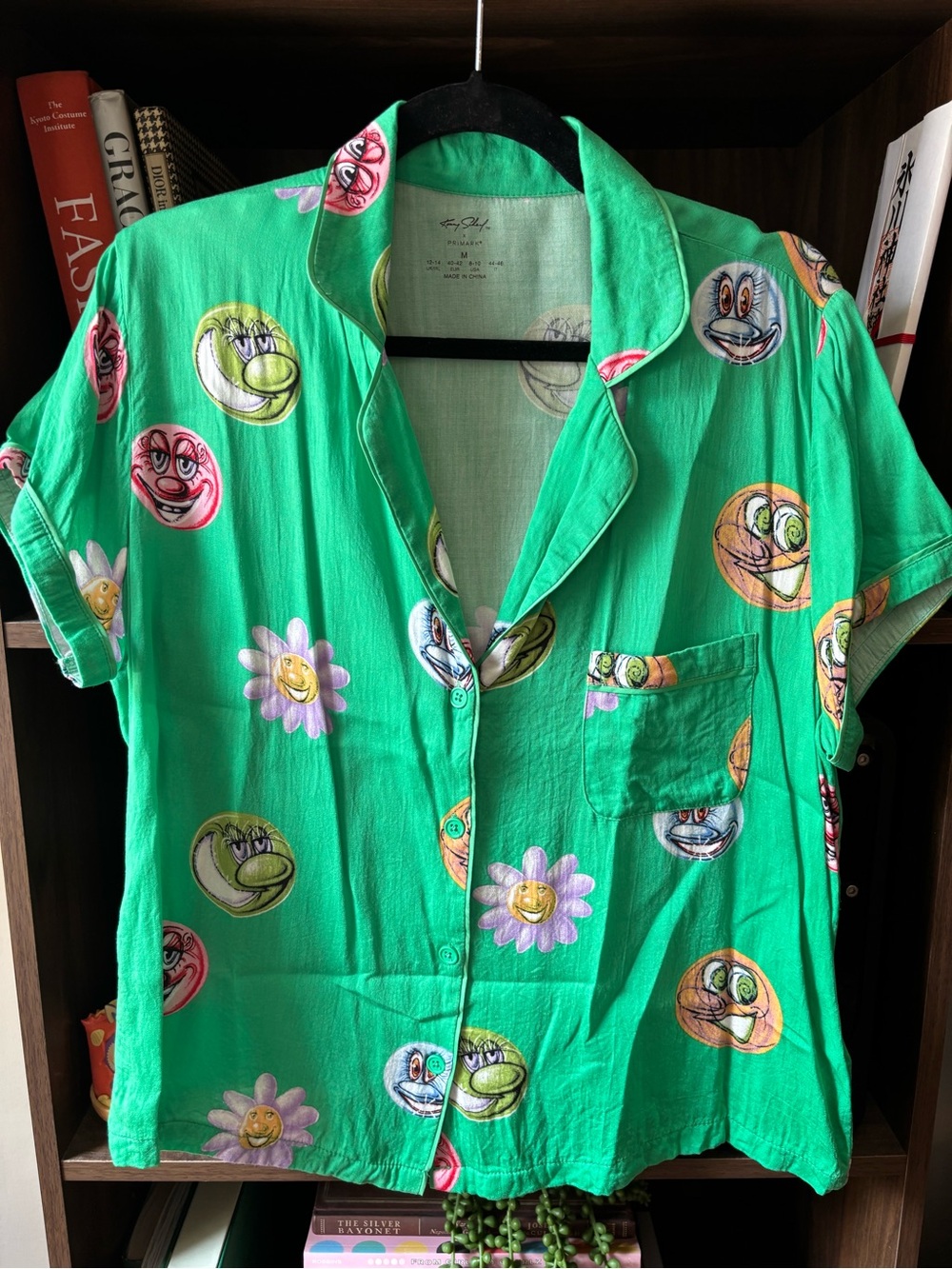 Bright Green Kenny Scharf Print Smiley Face Button-Up Shirt